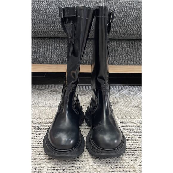 $1,695 NIB Alexander McQueen Black Leather Combat Boots Chunky Sole Buckle 42(9) main image 7